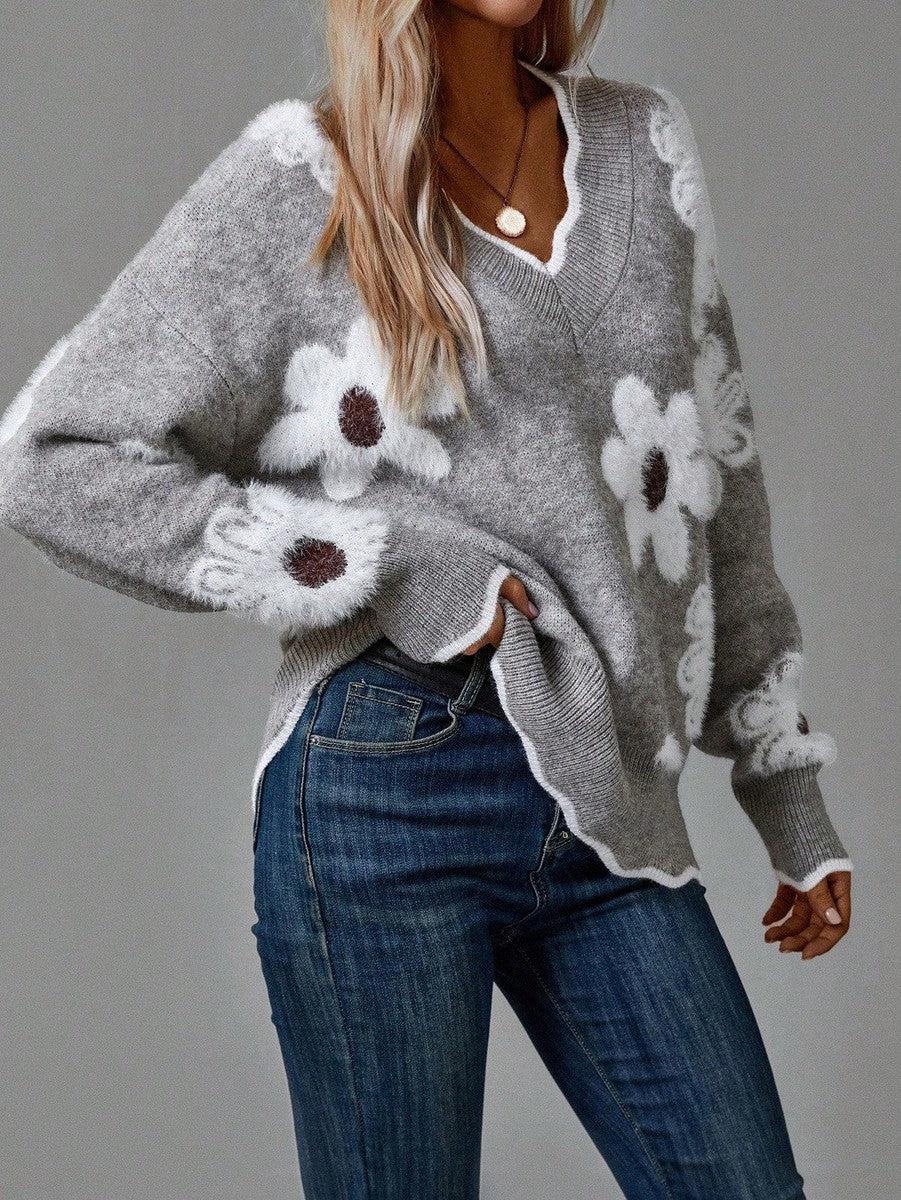 Thea | Pull Floral Élégant à Col V