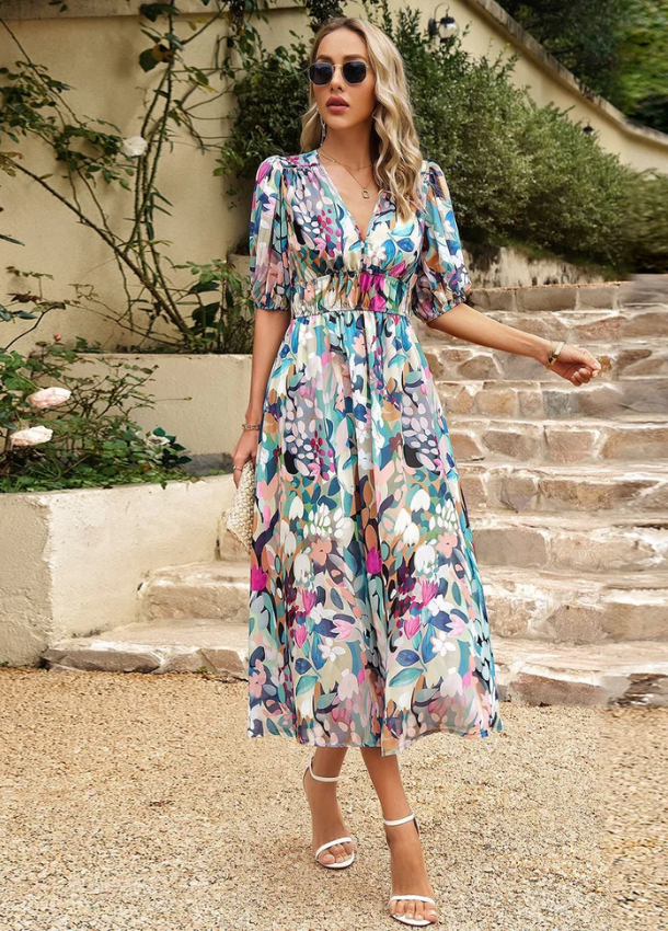 Estella | Robe Midi Fleurie Flatteuse