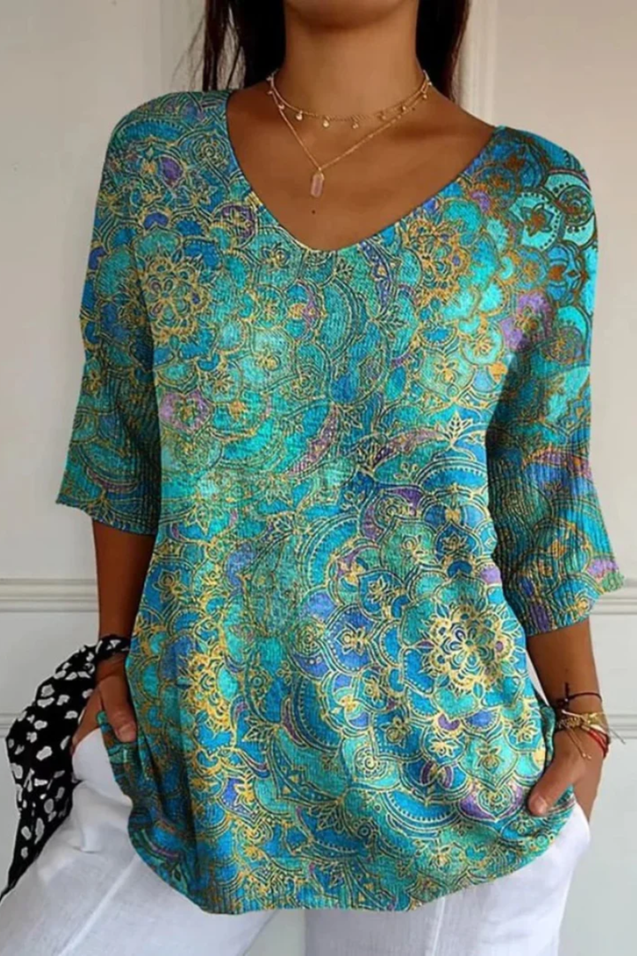Bérangère™ | Blouse fluide élégante à imprimé raffiné