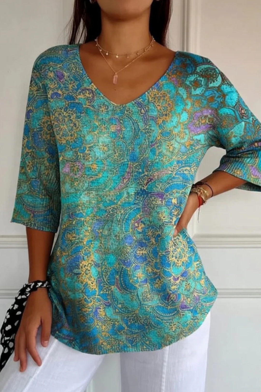 Bérangère™ | Blouse fluide élégante à imprimé raffiné