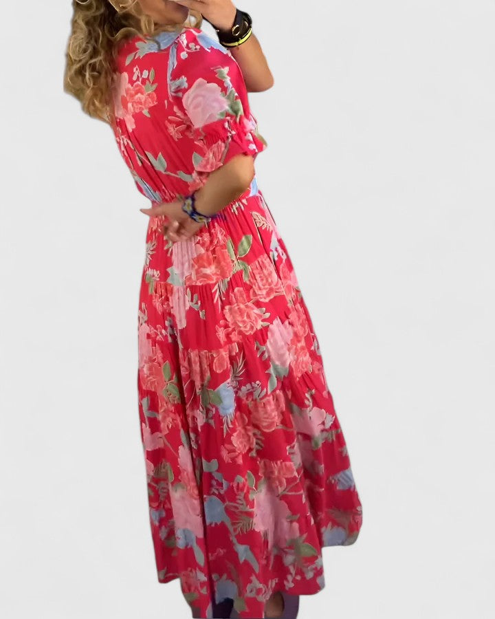 Minelda | Robe Fleurie Élégante à Col V
