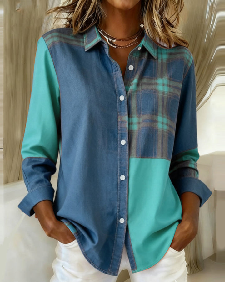 Esmée-Lou | Chemise avec Col Notché et Design à Carreaux Contrastés