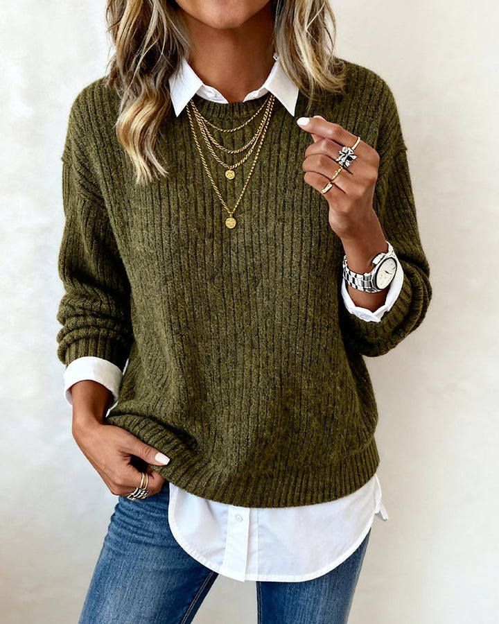 Cyrielle | Pull avec col de chemise et design patchwork