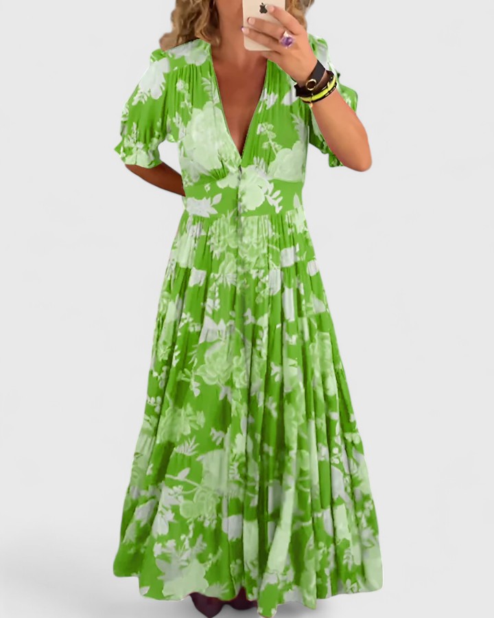 Minelda | Robe Fleurie Élégante à Col V
