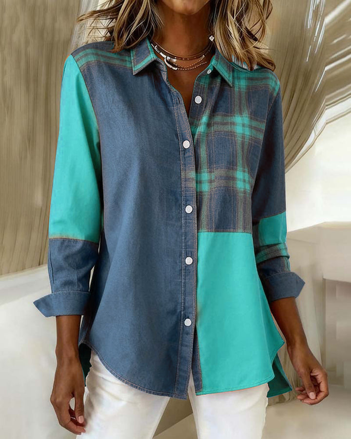 Esmée-Lou | Chemise avec Col Notché et Design à Carreaux Contrastés