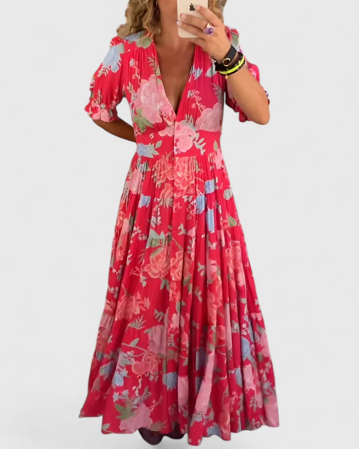 Minelda | Robe Fleurie Élégante à Col V