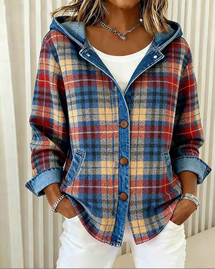 Émeline | Veste à carreaux à la mode avec capuche